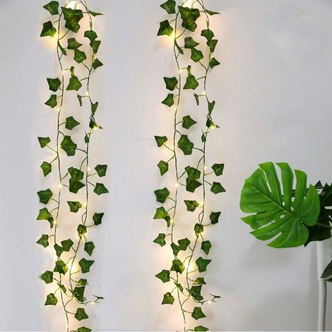 Künstliche Efeu-lichterkette (2er-set), 2 M, Mit 20 Leds Und Grünen Blättern, Ideal Für Garten, Hof, Haus, Terrasse Und