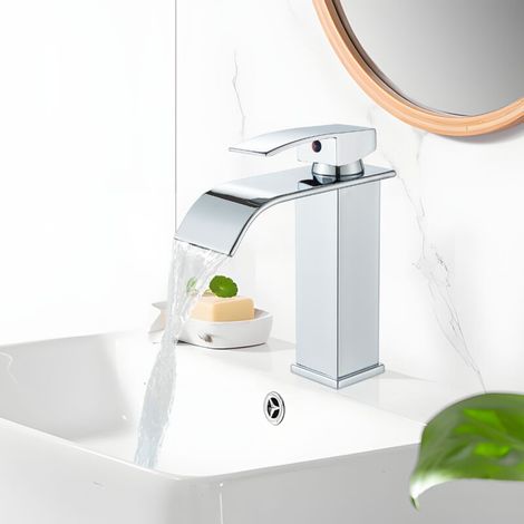 Wasserfall-waschtischarmatur, Einloch-zweiwege-mischbatterie, Modernes Design, Chrom