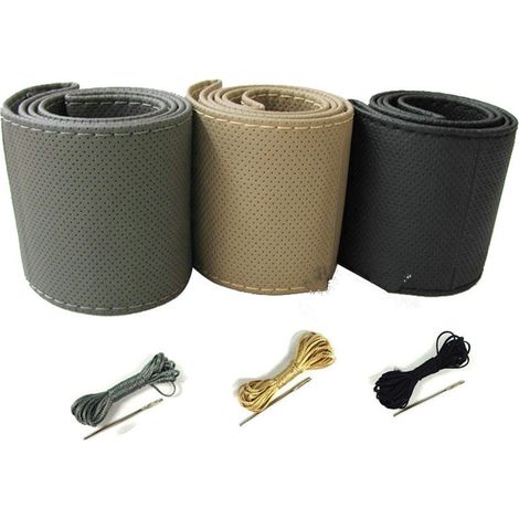 Set Mit 3 Universellen Autolenkradbezügen Aus Leder, Selbstnähend, Atmungsaktiv Und Rutschfest, 15 Zoll