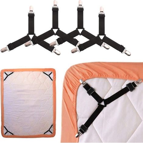 Set Mit 4 Spannbettlaken-befestigungsbändern, Dreieckigen Spannbettlaken-verschlüssen Mit Stabilen Clips, Verstellbaren Dreieckigen Gummibändern
