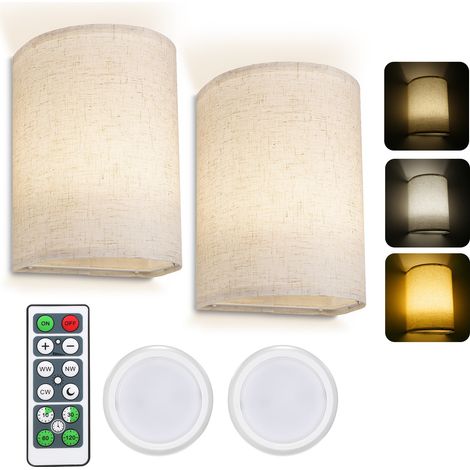 Set Aus 2 Retro-wandleuchten, 3 Farbigen Stofflampenschirmen, Einstellbarer Lichtintensität Und Fernbedienung Inklusive, Für Schlafzimmer Oder Wohnzimmer.