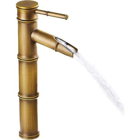 Hohe Bambusarmatur, Wasserfall-waschtischarmatur, Einloch-waschtischarmatur, Bronzene Badezimmerarmatur