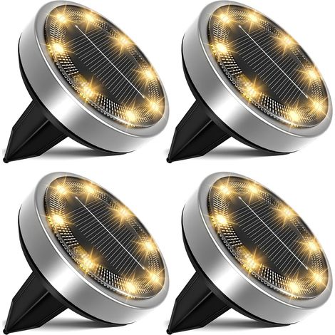 Solarlampe, Led-bodenleuchte, Gartenleuchte, 8 Leds, Wasserdicht, [warmweißes Licht], 4er-set
