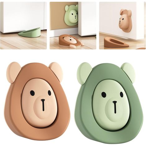 Set Aus 2 Türstoppern Aus Silikon Und Gummi Mit Stütz- Und Aufbewahrungssockel.