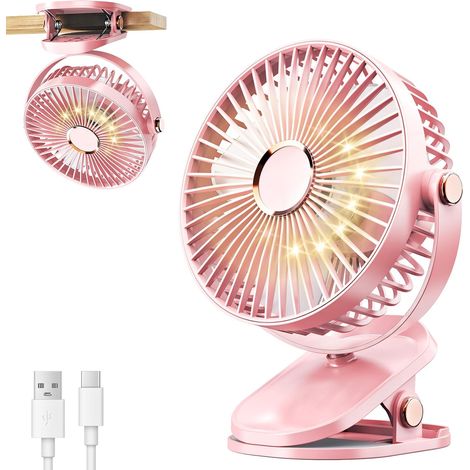 Tragbarer Clip-ventilator, Usb-tischventilator, Persönlicher Ventilator Mit Led-licht Für Zuhause Und Kinderwagen (rosa)