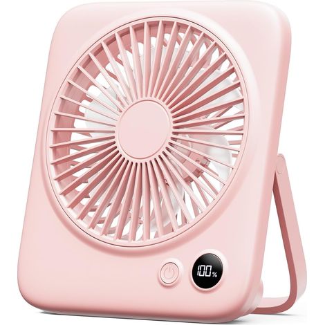 Kleiner Tischventilator, Tragbarer Ventilator, Leicht Und Leise, Wiederaufladbar, 4 Geschwindigkeitsstufen, 180° Faltbar, Rosa