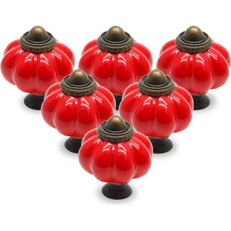 Set Mit 12 Roten Keramik-türgriffen, Schubladengriffen, Vintage-kürbis-förmigen Schrankgriffen Mit Befestigungsschrauben, Griffen