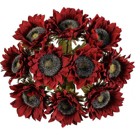Set Mit 10 Künstlichen, Einstieligen Sonnenblumen Im Rustikalen Stil Zur Dekoration Von Zuhause, Hotel Oder Schlafzimmer (rot)