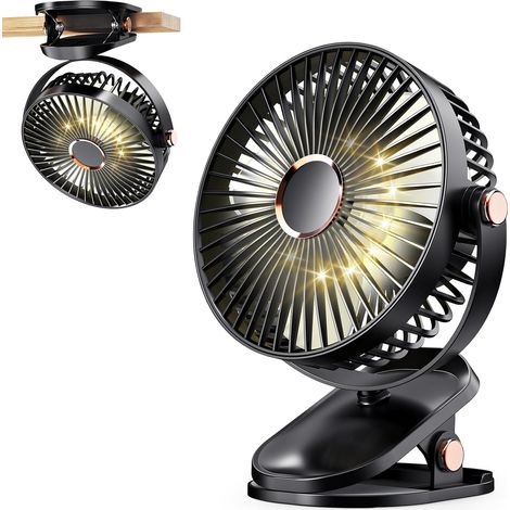 Tragbarer Clip-ventilator, Usb-tischventilator, Persönlicher Ventilator Mit Led-licht Für Zuhause Und Kinderwagen (schwarz)