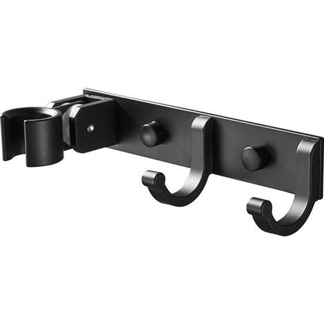 Schwarzer Duschsitz Mit Haken, 15 Cm Breite Aluminium-duschwanne, Düsenhalter Mit Haken, Verstellbarer Duschsitz, Duschhalter