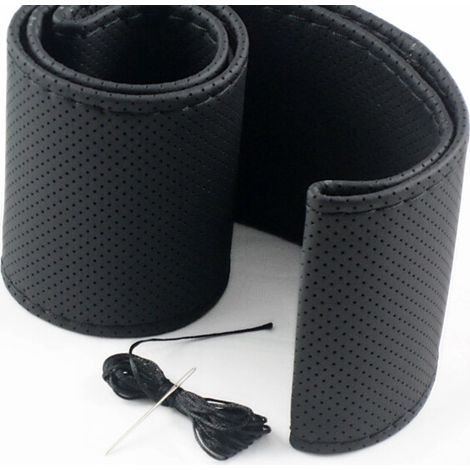 Universeller Autolenkradbezug Aus Leder, Selbstnähend, Rutschfest Und Atmungsaktiv, 15 Zoll (schwarz)