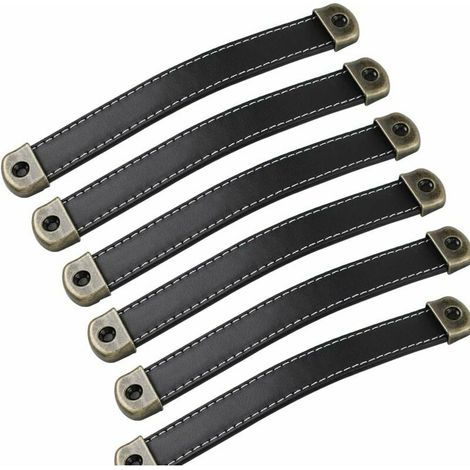 Set Mit 6 Ledergriffen Im Vintage-stil – Schrankgriffe, Schwarze Ledergriffe Für Küchenschränke. Lochabstand: 160 Mm.