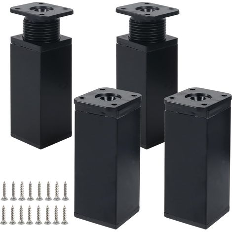 Set Mit 4 Verstellbaren Möbelfüßen, Schwarze Tischbeine, 10 Cm, Mit 16 Schrauben, Verstellbar Für Küchenschränke Und Tische