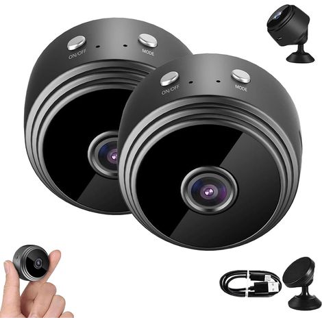 Mini-smart-wlan-kamera, Kabellose Heimüberwachung (1080p), Kleine, Tragbare Kamera, Schwarz. 2er-pack.