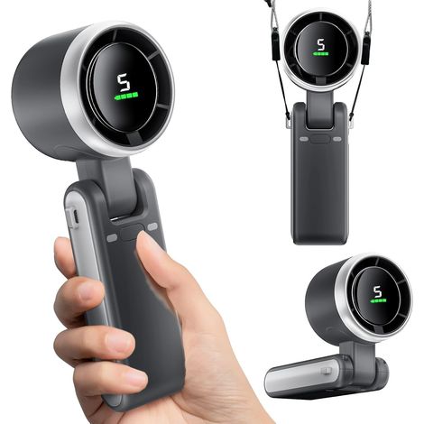 Mini-faltventilator, Tragbar, Usb-aufladbar, 5 Geschwindigkeitsstufen, Digitalanzeige, Ideal Für Reisen Und Camping, Schwarz