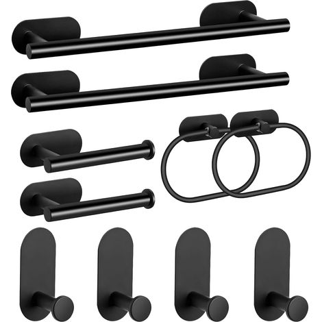 Badezimmer-handtuchhalter-set Aus Edelstahl, Selbstklebender Toilettenpapierhalter Und Handtuchhaken (schwarz, 10-teilig)