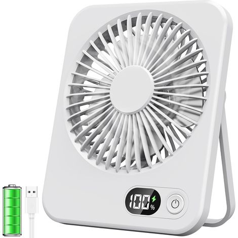 Tischventilator, Tragbarer Mini-usb-ventilator Mit Lcd-bildschirm, 5 Geschwindigkeitsstufen, Geeignet Für Büro Und Zuhause (weiß)