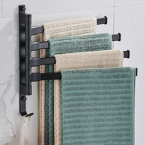 Wandmontierter Handtuchhalter Mit 4 Um 180° Schwenkbaren Stangen, Selbstklebend, Für Bad Und Küche, Schwarz