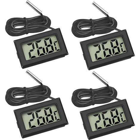 Mini-lcd-digitalthermometer Mit Temperaturfühler Für Kühlschrank, Gefrierschrank Und Aquarium (4er-pack, Schwarz)