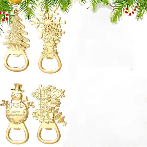 Weihnachtliche Flaschenöffner – Weihnachtsbaum, Schneemann, Schneeflocke, Zug, Ideal Für Die Weihnachtszeit – 4er-set, Gold