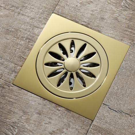 Duschablauf Aus Champagnerfarbenem Messing, Quadratisches, Geruchsdichtes Duschgitter Für Badezimmer, Großer Durchmesser 10 X 10 Cm, Badezimmeraccessoires