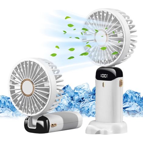 Kleiner Tragbarer Ventilator, Mini-taschenventilator, 5 Geschwindigkeitsstufen Mit Standfuß, Faltbarer Tischventilator (weiß)