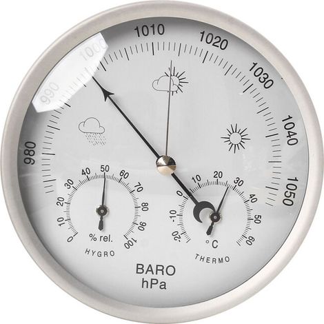 Analoge Wetterstation Für Den Innen- Und Außenbereich Mit Edelstahlrahmen – Inklusive Barometer, Hygrometer Und Thermometer (weiß)