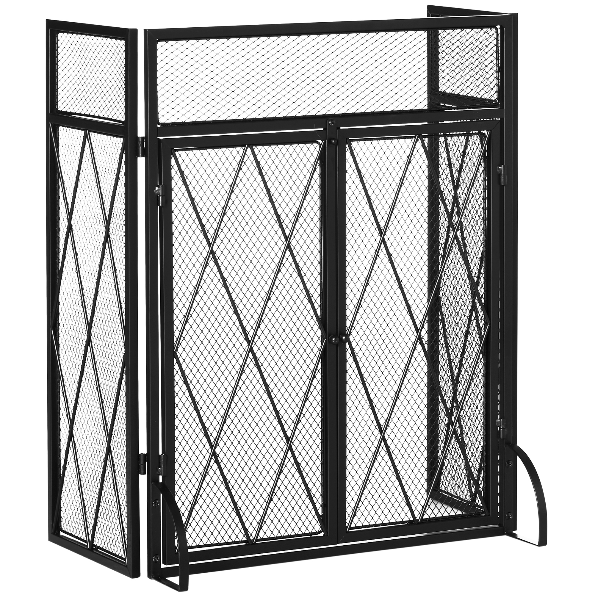 Kaminschutzgitter 120 X 79 Cm – Funkenschutzgitter Für Kamin Oder Ofen – Funkenfänger – Sicherheitsbarriere – 3-teilig Mit Klapptür – Schwarzes Metall