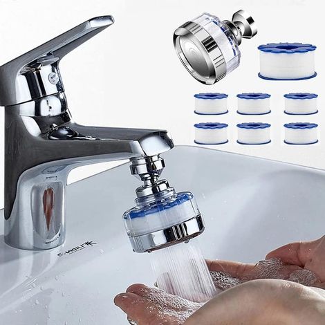 Ccykxa Wasserhahnfilter, Universeller Anti-kalk-wasserhahnfilter Mit 9 Pp-baumwollfilterelementen, 360° Drehbarer Sprühkopf