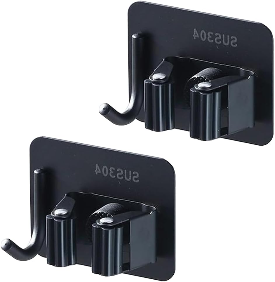 Ccykxalot De 2 Supports Muraux En Acier Inoxydable Avec Crochet Pour Balai De Cuisine, Salle De Bain, Buanderie, Jardin, Garage, Noir