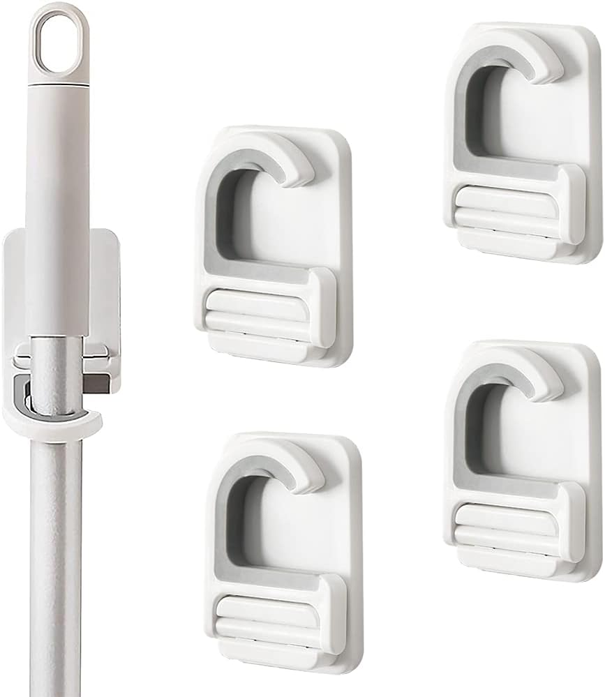 Ccykxasupports Muraux Pour Balai, 4 Pièces Support De Balai Auto Adhésif À Fixation Murale, Support De Vadrouille, Matériau Abs, Blanc, Pour Cuisine, Garage