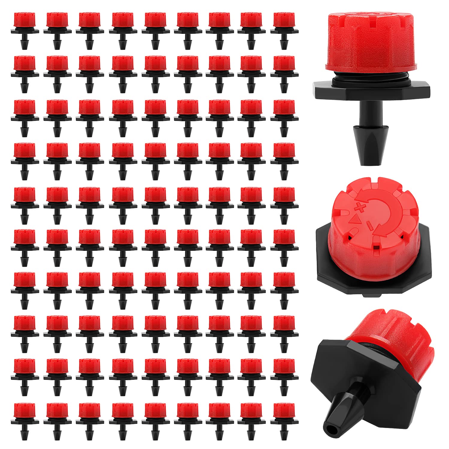 100pièces Goutteur Irrigation Réglable, Goutte À Goutte Dripper Micro En Plastique Pour Egouttement, Tête De Gicleurs D'Irrigation Pour Parterres De Fleurs, Jardins, Pelouse À Plante, Rouge