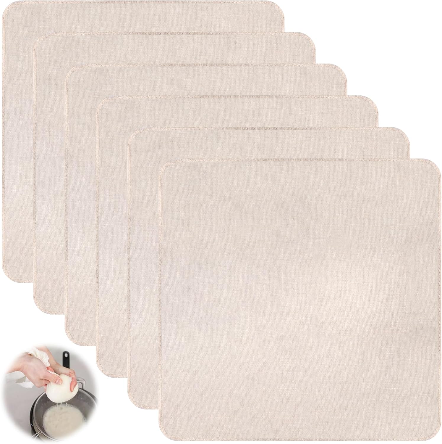 6 Pièces Etamine Alimentaire, 50 X 50 Cm Cheesecloth Carrée Avec Bords Ourlé, Mousseline Alimentaire Non Blanchi, Etamine Réutilisable Pour Fromage, Jus, Tofu, Lait De Noix, Thé Et Épices