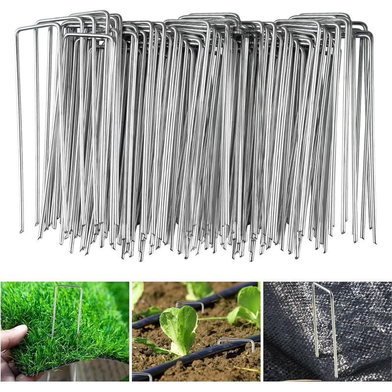 Packung Mit 100 Gartenbefestigungspfählen - 150 X 40 Mm Ø 2,5 Mm Verzinkte Stahl-u-förmige Befestigungspfähle Für Unkrautvlies, Zäune Und Netze
