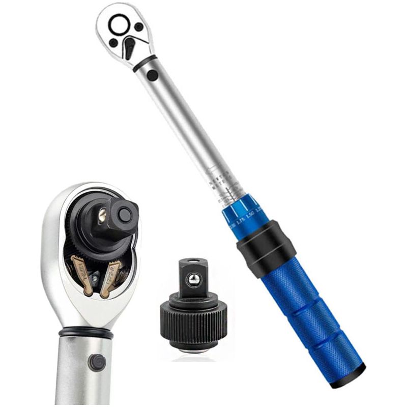 Drehmomentschlüssel 1/4", 3/8", 1/2", 5–220 Nm, Im Aluminiumkoffer Mit Schutzeinsätzen – Wendeschlüsselsatz – Für Auto, Werkstatt, Newtonmeter