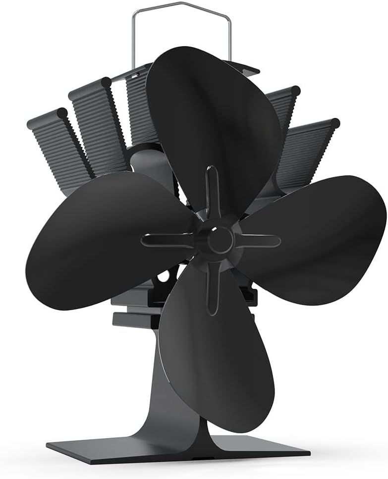 Vounot Ventilateur Poêle À Bois 4 Lames Ventilateur Cheminée Appareil De Chauffage Alimenté Fixé Sur Le Tuyau De Cheminée Protection Contre Le Surchauffe Noir