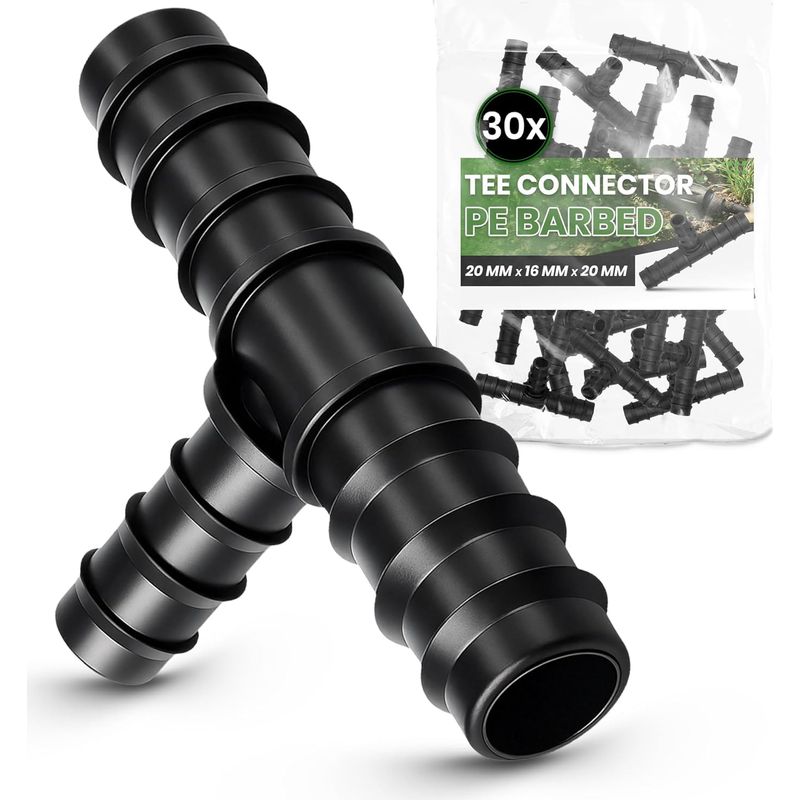 30x Pe-t-stücke 20x16x25 Mm Tropfschlauchverbinder, Gartenbewässerungssystem-verbindungsstück, Sanitärzubehör, Überwurfmutter, Polyethylenschlauch, Gemüsegartenwasser