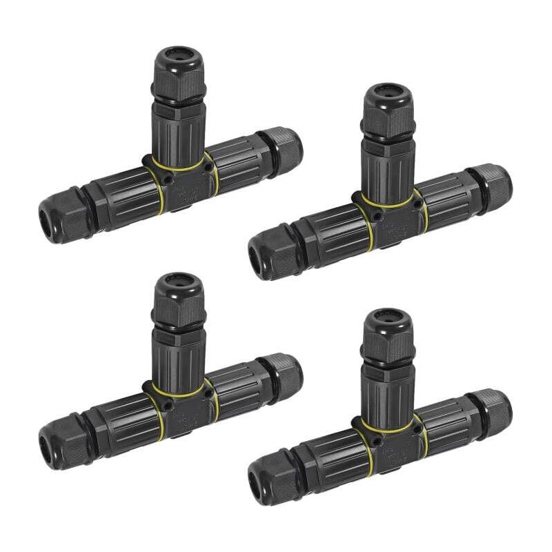 4er-pack Wasserdichte Ip68-kabelverbinder, 3-polige T-förmige Außenanschlussdose, 5–9 Mm-kabelverbinder Für Werbetafeln, Tunnel Und Beleuchtung