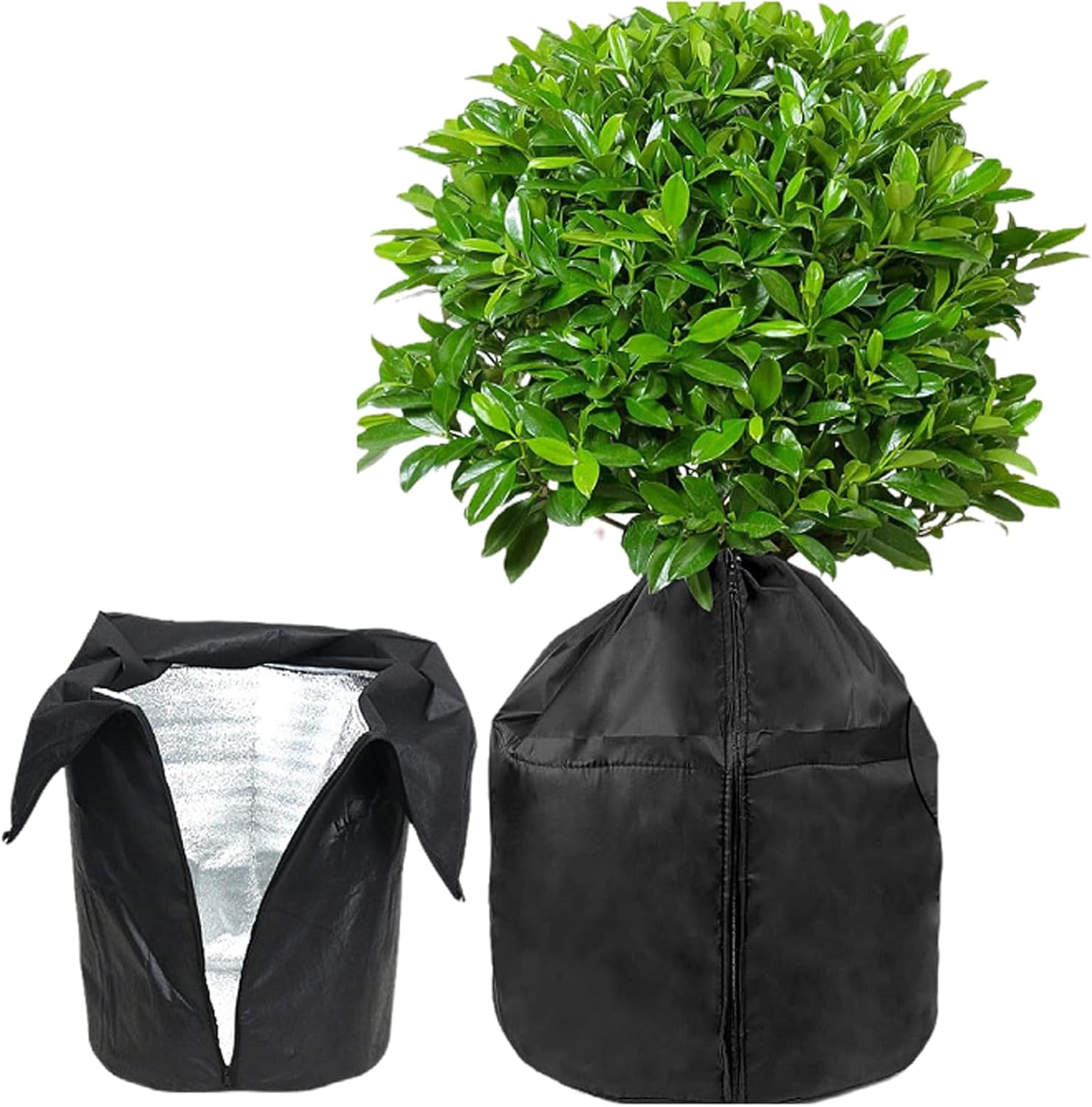 Sac Antigel Pour Plantes En Pot 45 X 50 Cm, Noir Protection Hivernale Pour Plantes, Housse Hivernage Plante Exterieur Avec Fermeture Éclair Et Cordon De Serrage Pour Protection Contre Le Gel