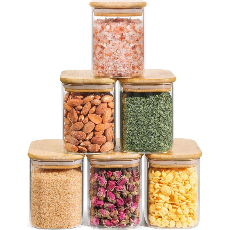 Set Mit 6 Luftdichten 220-ml-glasbehältern Zur Aufbewahrung Von Gewürzen Und Lebensmitteln