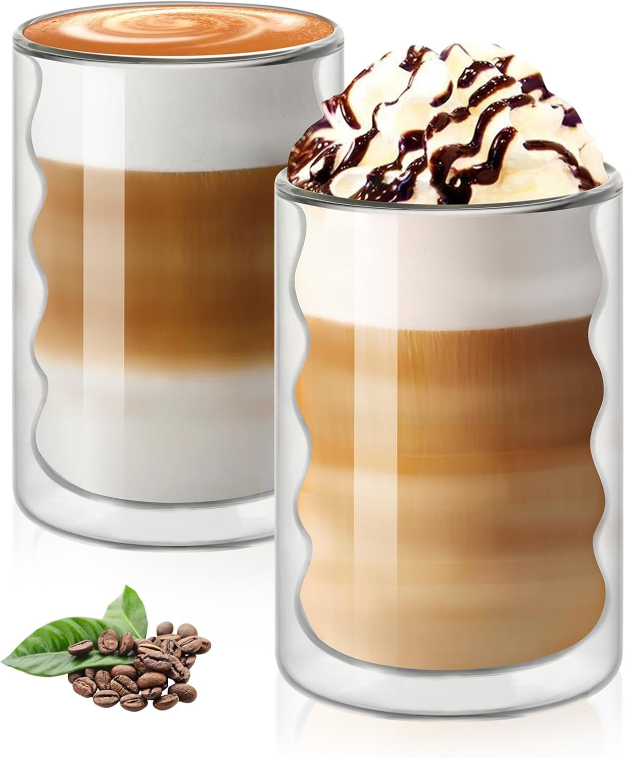 Tasse À Café Double Paroi, 2pcs 375ml Tasses En Verre À Double Paroi, Tasse À Café En Verre Fileté, Tasse À Café Isotherme, Verres À Expresso Pour Latte, Cappuccino, Lait, Thé, Bière