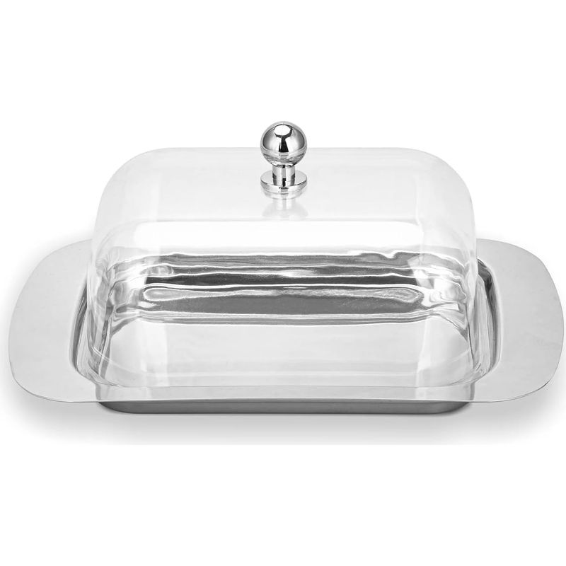Set Aus 2 Butterdosen Aus Edelstahl Mit Transparenten Polycarbonatdeckeln, Butter- Und Käsebehälter Im Europäischen Stil, Vielseitig Verwendbar Für Brot Und Gebäck
