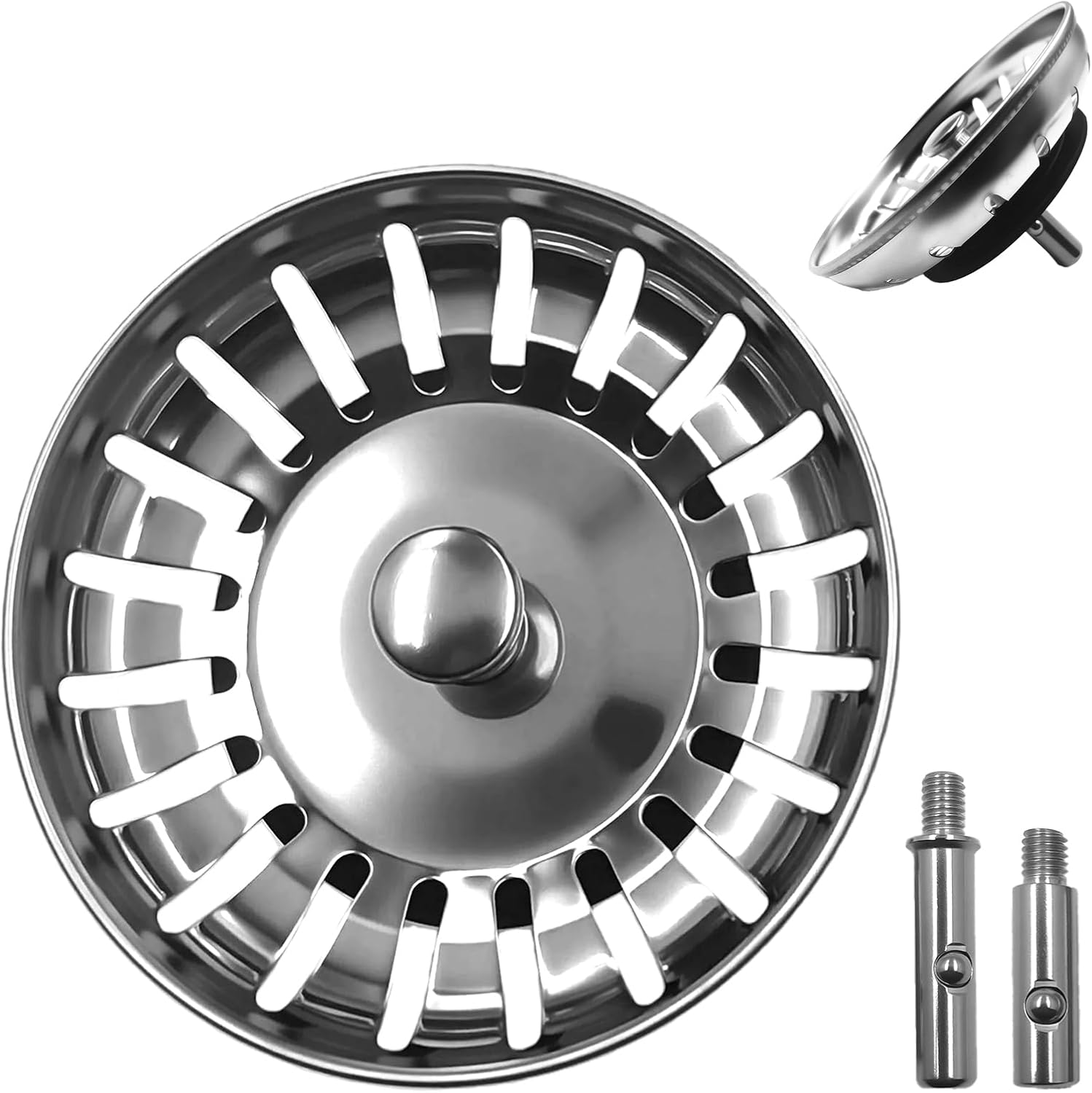 Ø 80 Mm Bouchon Evier Cuisine En Acier Inoxydable Et 2 Pins, Panier Pour Bouchon D'Évier, Filtre Evier Universel, Grille Evier Antiblocage, Crépine Evier Anti Colmatage Avec Attrape Cheveux