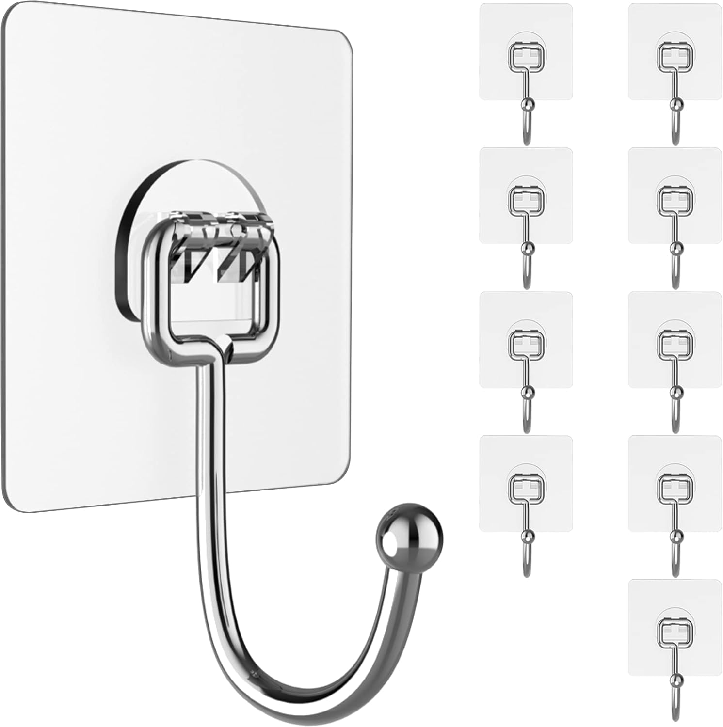 Crochets Adhésifs Mural Solides Grande Capacité 20kg(max), Lot De 10 Sans Perçage, Démontables Et Sans Trace, Imperméables Et Antirouille, Multiusage Pour Salle De Bain, Cuisine, Maison