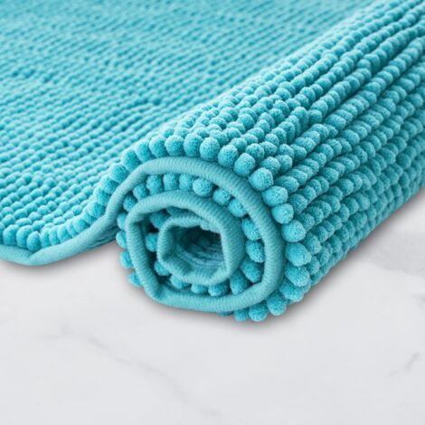 1 Rutschfeste Chenille-badematte, Saugfähig, Maschinenwaschbar, Für Bad/dusche, 40 X 60 Cm, Türkis