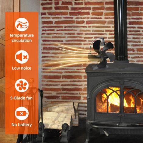 5-blatt-lüfter Für Holzöfen, Leiser Betrieb, Warmluftzirkulation, Kein Akku Für Holzfeuerung Erforderlich, Rot Und Grün