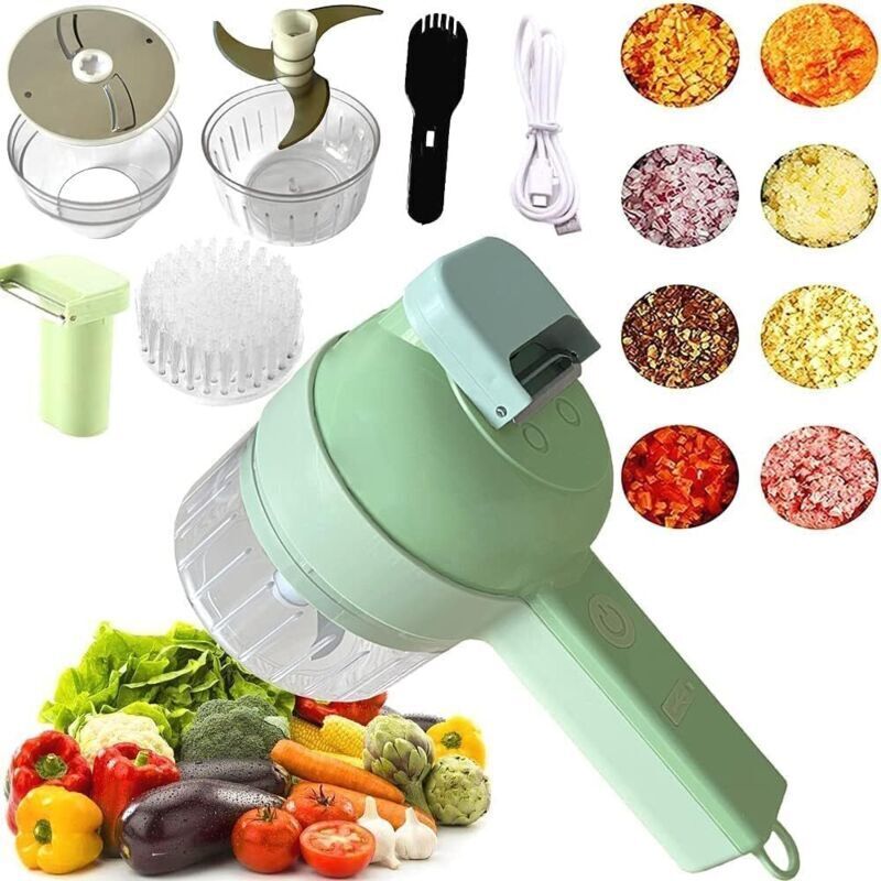 4-in-1 Tragbarer Elektrischer Zerkleinerer – Edelstahlklinge – Usb-ladefunktion – Automatische Reinigung Per Knopfdruck – Für Knoblauch, Ingwer, Chili, Zwiebeln