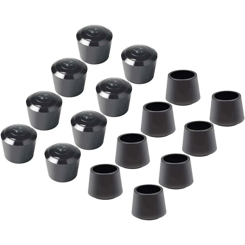 Set Mit 16 Stuhlgleitern – Schwarzer Gummi – 22 Mm Innendurchmesser – Geräuschdämpfung Und Bodenschutz