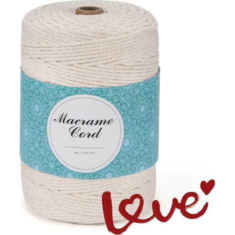 Makramee-garn – Beige – 3 Mm X 300 M – Baumwollgarn, Naturgarn, Ideal Für Diy-projekte, Wanddekoration, Pflanzendekoration, Weiße Makramee-schnur