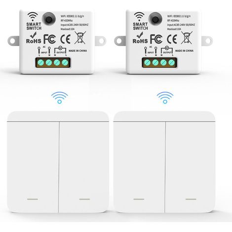 Aiperq – 2er-pack Rf433 Funk-wandschalter – 2 X 10a 240v Empfänger – Schnelle Installation Ohne Verkabelung – Kompatibel Mit Bis Zu 5 Schaltern